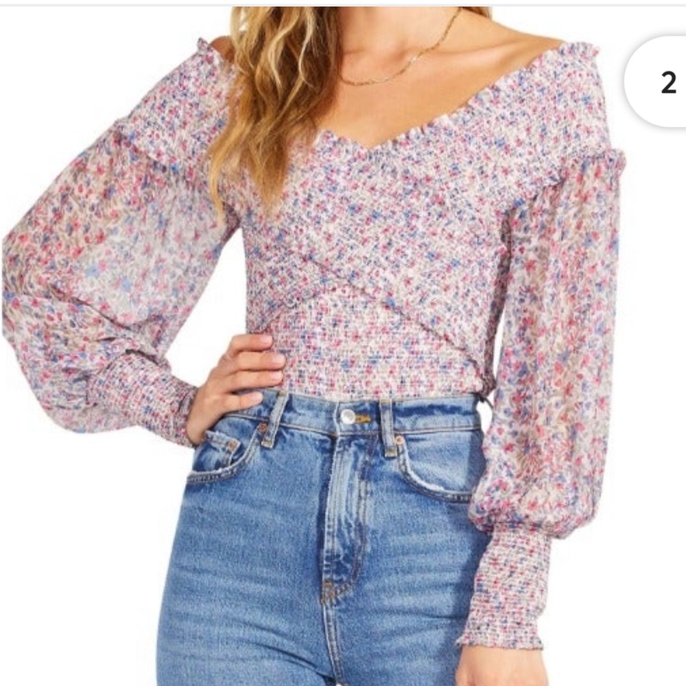 BB Dakota by Steve Madden floral off the shoulder smocked blouse